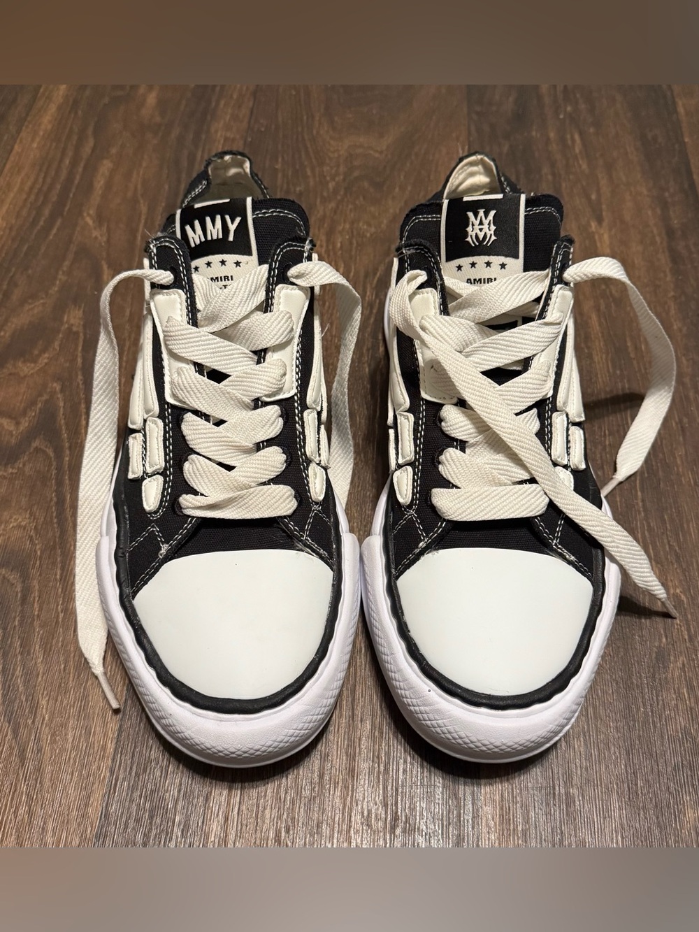 AMIRI MMY BONES X MIHARA BLACK AND WHITE LOW-TOP SNEAKERS